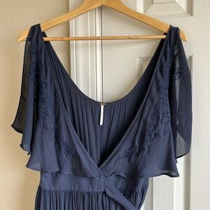 Free People Navy Blue Maxi Wrap Dress Size Large